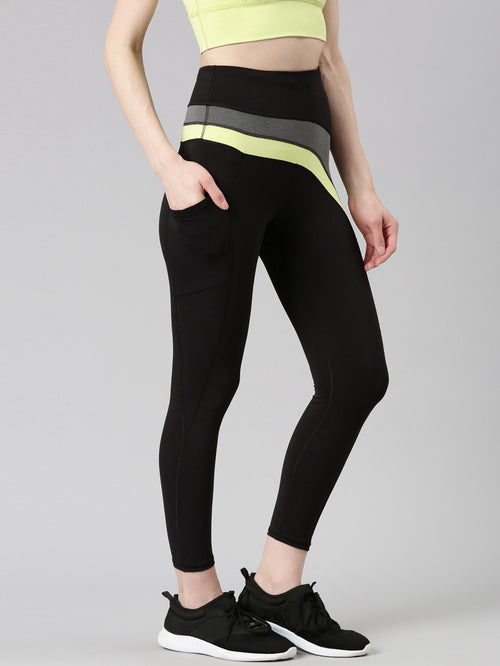 Enamor Black Block Sports Leggings - MALL