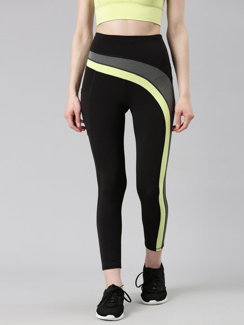 Enamor Black Block Sports Leggings - MALL