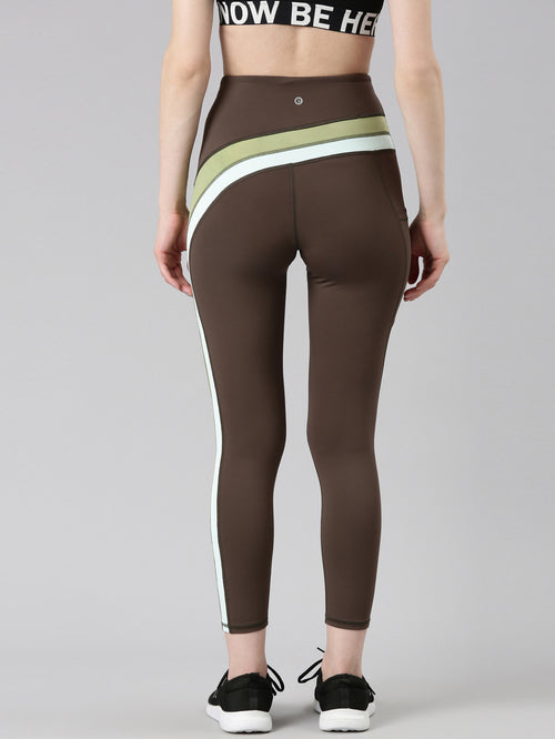 Enamor Chocolate Brown Block Sports Leggings - MALL