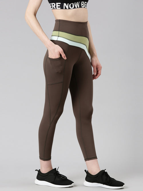 Enamor Chocolate Brown Block Sports Leggings - MALL