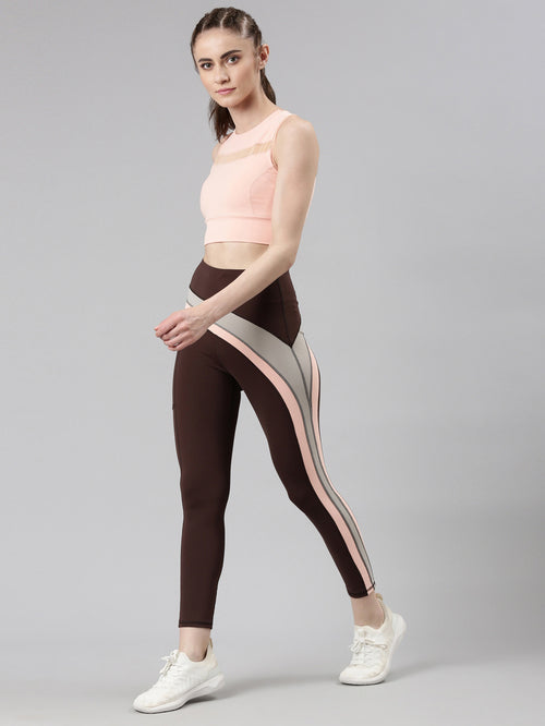 Enamor Brown Block Sports Leggings - MALL