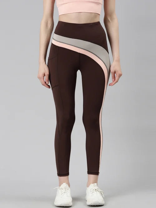 Enamor Brown Block Sports Leggings - MALL