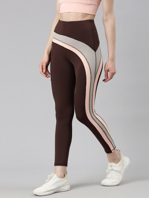 Enamor Brown Block Sports Leggings - MALL