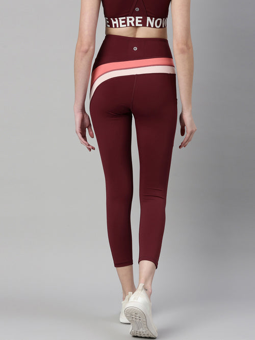 Enamor Maroon Block Sports Leggings - MALL