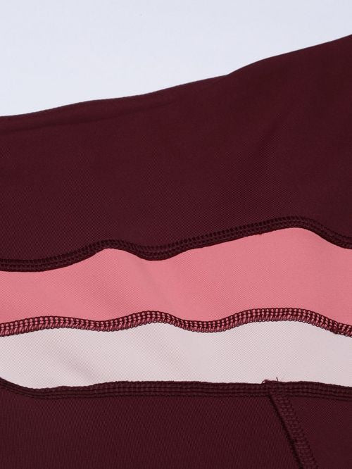 Enamor Maroon Block Sports Leggings - MALL