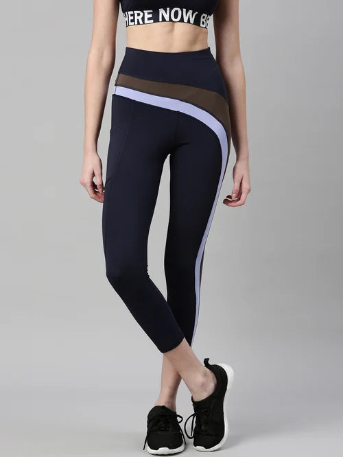 Enamor Navy Block Sports Leggings - MALL