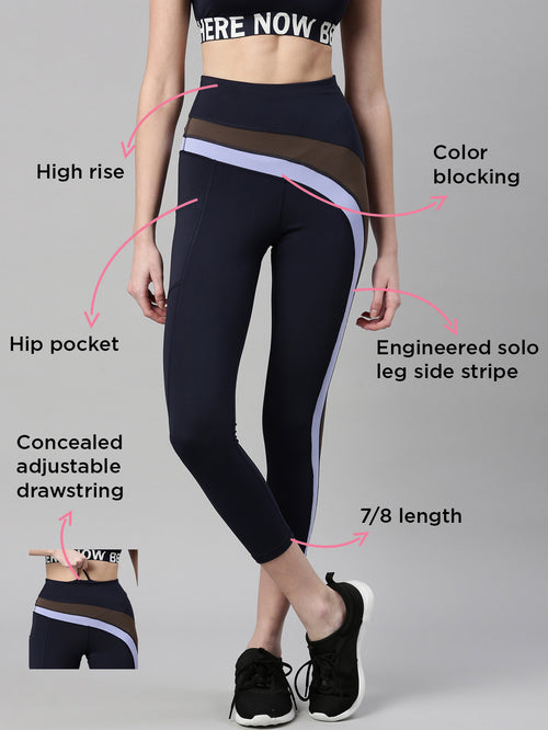 Enamor Navy Block Sports Leggings - MALL