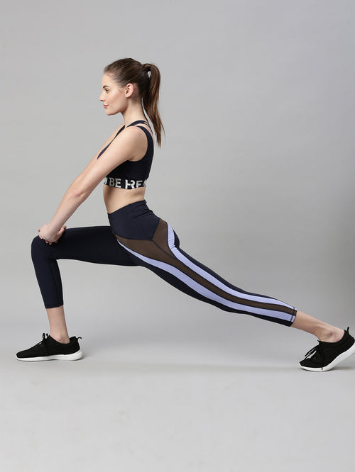 Enamor Navy Block Sports Leggings - MALL