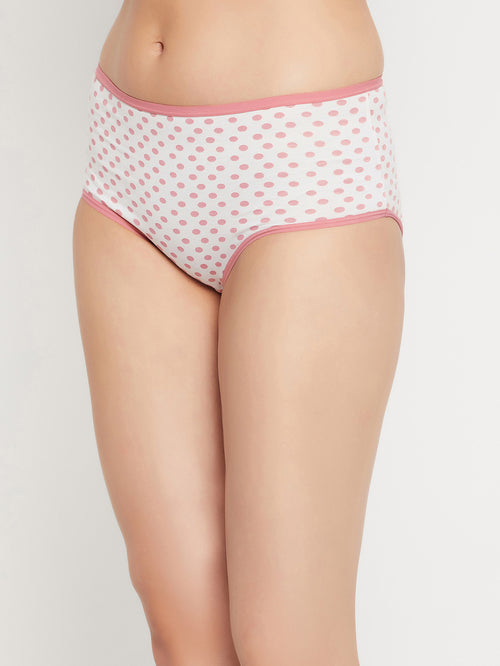 Clovia White Cotton Printed Hipster Panty - MALL