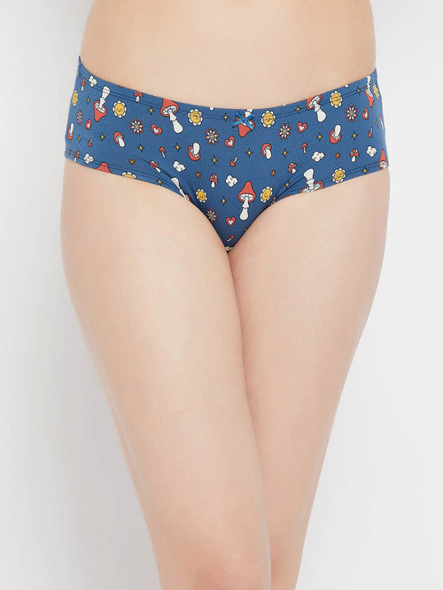 Clovia Blue Cotton Printed Hipster Panty - MALL