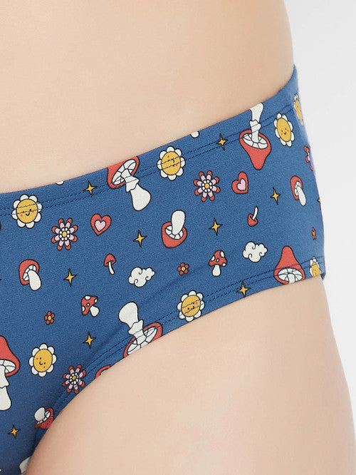 Clovia Blue Cotton Printed Hipster Panty - MALL