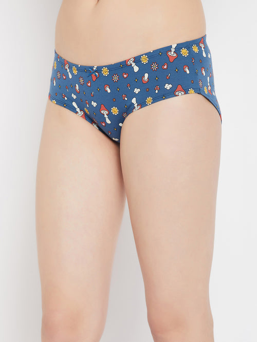 Clovia Blue Cotton Printed Hipster Panty - MALL