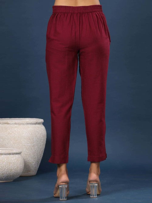 Juniper Maroon Cotton Regular Fit Pants - MALL