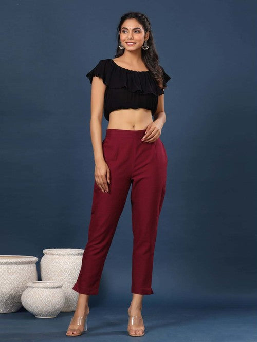 Juniper Maroon Cotton Regular Fit Pants - MALL