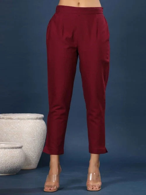 Juniper Maroon Cotton Regular Fit Pants - MALL