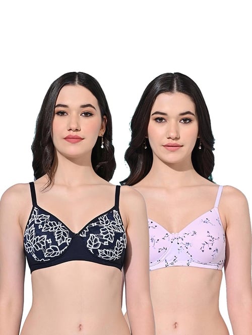 FIMS Navy & Lilac Printed Bras - Pack Of 2 - MALL