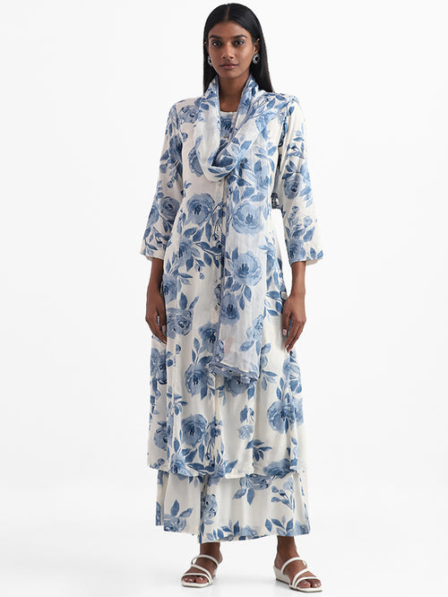 Zuba by Westside Floral Printed Blue Flared Palazzos Zuba - MALL