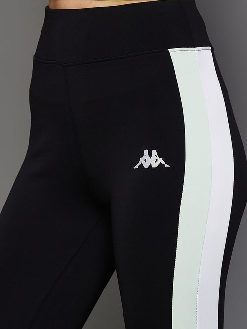 KAPPA Jet Black & White Color & Block Tights - MALL