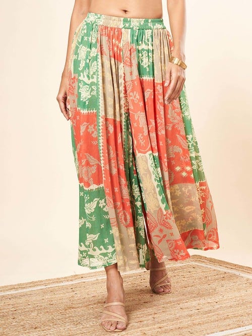 Marigold Lane Multicolored Floral Print Flared Palazzos - MALL