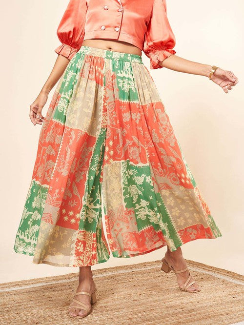 Marigold Lane Multicolored Floral Print Flared Palazzos - MALL