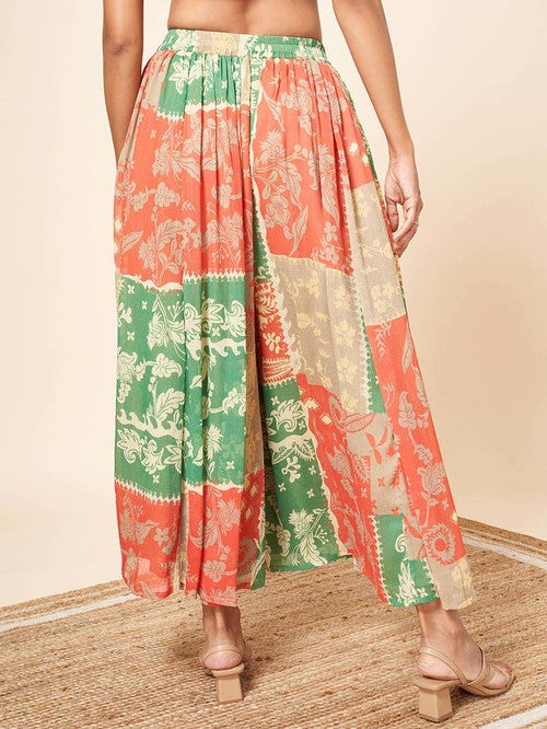 Marigold Lane Multicolored Floral Print Flared Palazzos - MALL