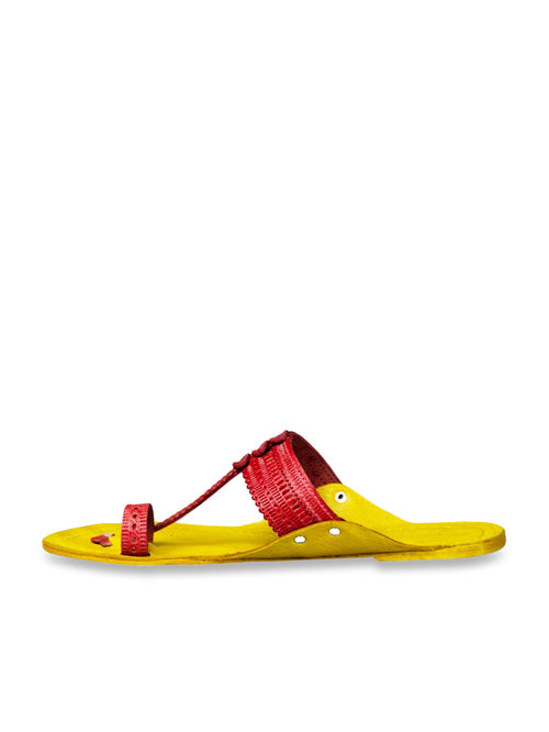 Kalapuri Women's Red Kolhapuri Sandals - MALL