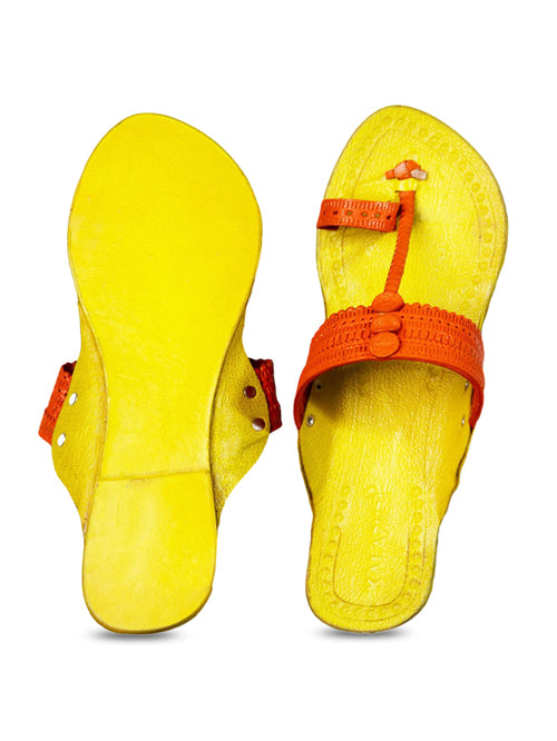 Kalapuri Women's Orange Kolhapuri Sandals - MALL