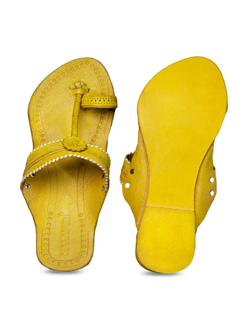 Kalapuri Women's Yellow Kolhapuri Sandals - MALL