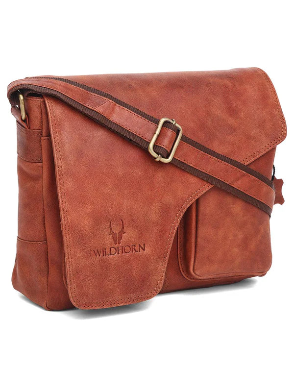 WILDHORN Leather Messenger Bag for Men I Handcrafted I Adjustable Strap I DIMENSION:L- 11 inch H-9.5 inch W- 3 inch