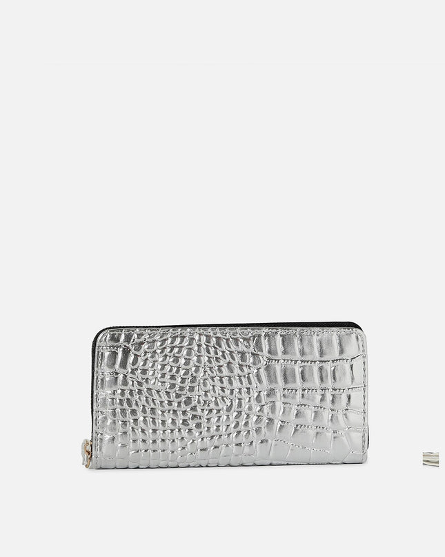 HAUTE SAUCE by Campus Sutra Women Silver-Toned Textured PU Zip Around Wallet - MALL