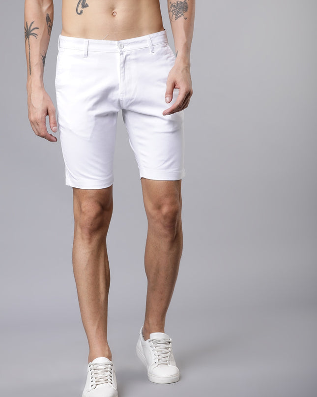 HIGHLANDER Men White Solid Slim Fit Chino Shorts - MALL