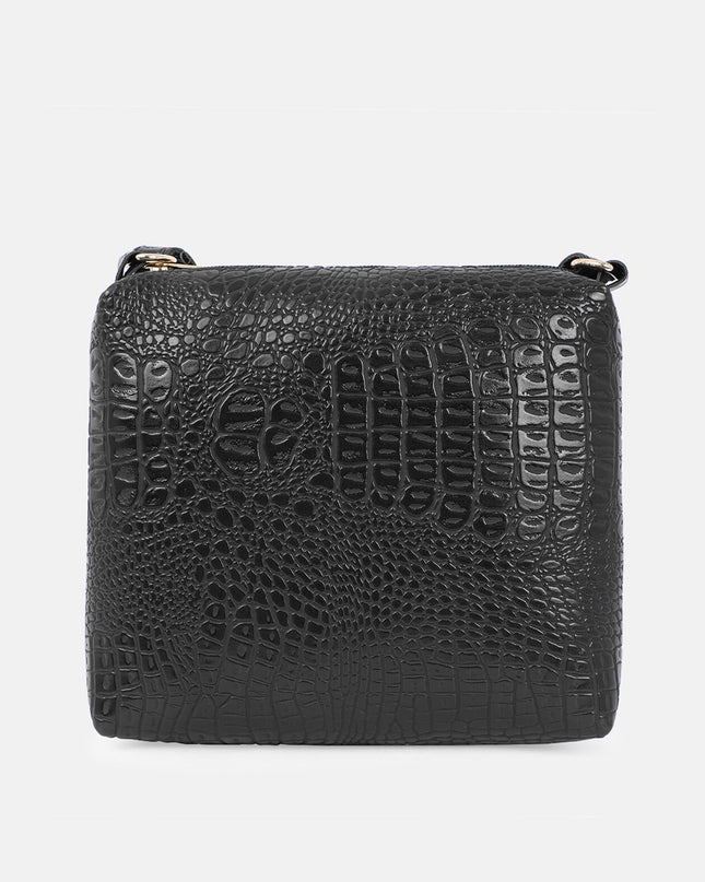 Bagsy Malone Women Black Textured PU Structured Sling Bag - MALL