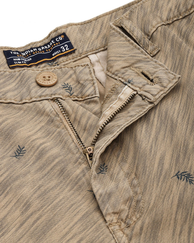 The Indian Garage Co Men Khaki Printed Slim Fit Shorts - MALL