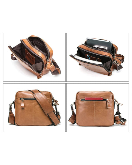 CONTACTS Men Tan Genuine Leather Messenger Bag - MALL