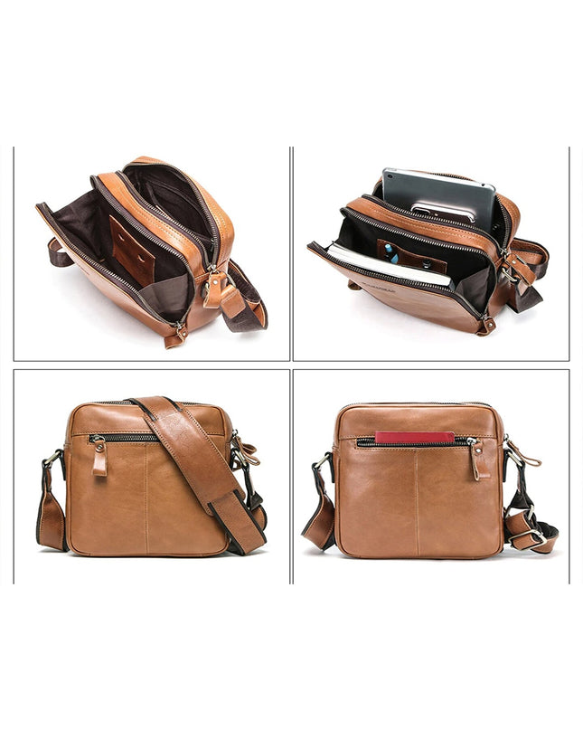 CONTACTS Men Tan Genuine Leather Messenger Bag - MALL