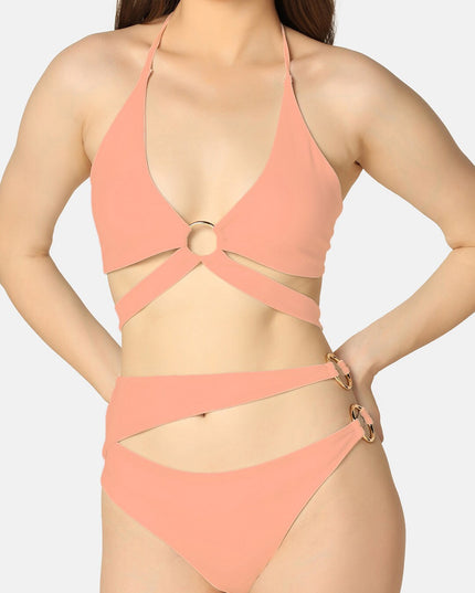 Pink Cut Out-detail Swim Bikini Set - MALL