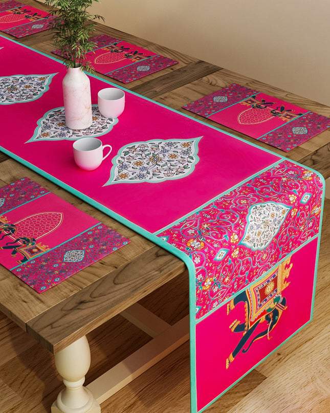 SEJ by Nisha Gupta Set of 6 Pink Printed Table Placemats and Runner Set - MALL