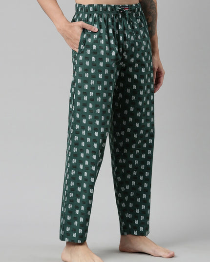 Pepe Jeans Men Green Printed Cotton Lounge Pants - MALL