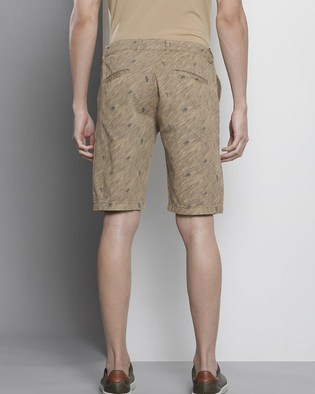 The Indian Garage Co Men Khaki Printed Slim Fit Shorts - MALL