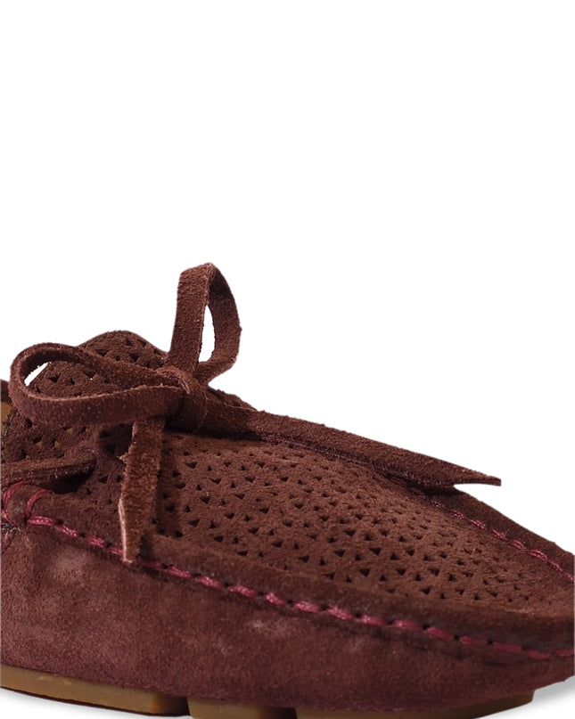 Eske Women Burgundy Textured Leather Boat Shoes - MALL