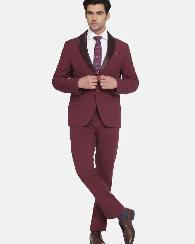 Blackberrys Men Maroon Self-Design Slim-Fit Single-Breasted 2 Piece Formal Suit - MALL