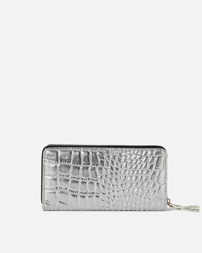 HAUTE SAUCE by Campus Sutra Women Silver-Toned Textured PU Zip Around Wallet - MALL