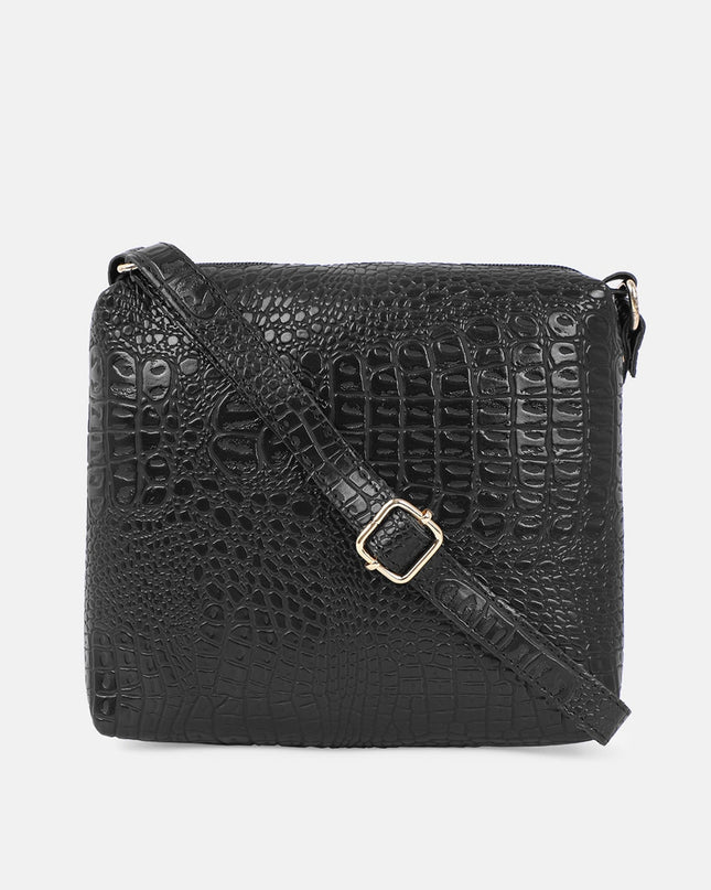 Bagsy Malone Women Black Textured PU Structured Sling Bag - MALL