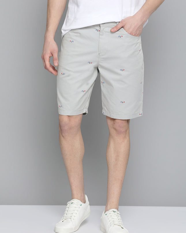 Mast & Harbour Men Grey Flag Print Pure Cotton Regular Fit Chino Shorts - MALL