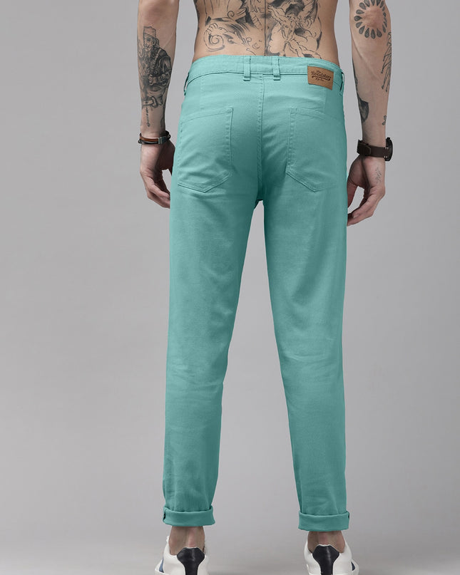 Roadster Men Turquoise Blue Slim Fit Chinos Trousers - MALL